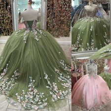 Princess Quinceanera Dresses Off Shoulder 3D Floral Sweet 15 16 Prom Ball Gowns