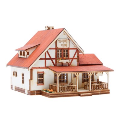 Youngmodeler Hobby Wooden Model Kit   Country Station Café DIY Assembly Model
