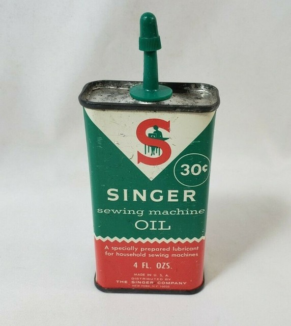 Vintage SINGER SEWING MACHINE OIL Tin Can Advertising 4 oz 4" USA