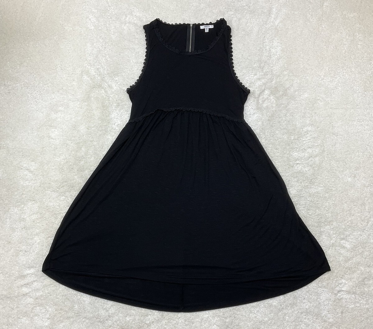 Jodifl Womens Size S Sleeveless Round Neck Black Tank Dress Lace Trim