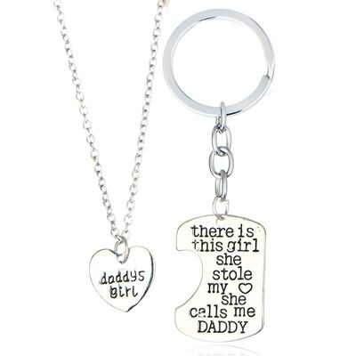 DADDY'S GIRL FATHER DAUGHTER NECKLACE CHARM KEY RING KEY CHAIN