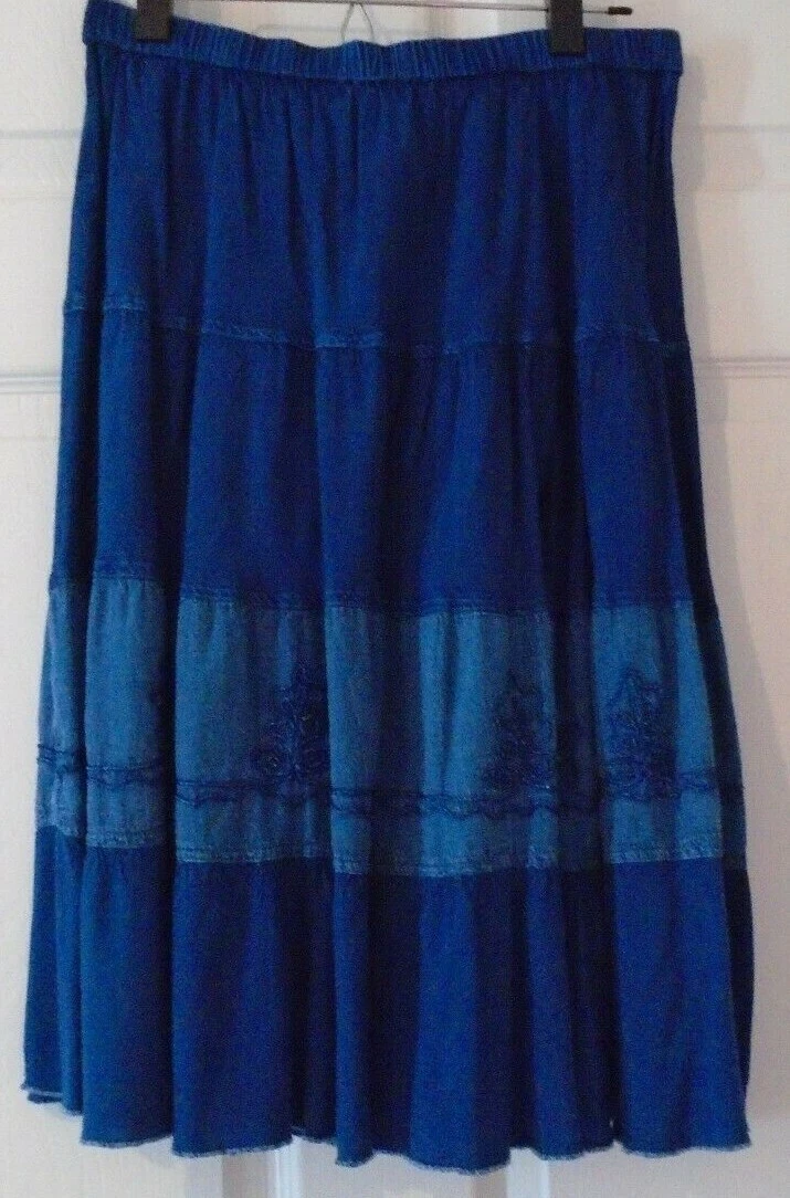 Studio West Apparel Gypsy Boho Skirt Women’s Medium Blue Tiered Embroidered