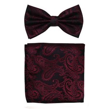 New Brand Q men's pre-tied bow tie Set paisley micro fiber formal wine wedding