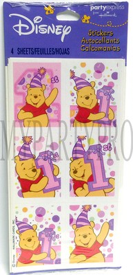 Winnie The Pooh 1st Birthday Pink Stickers Favors Birthday Party