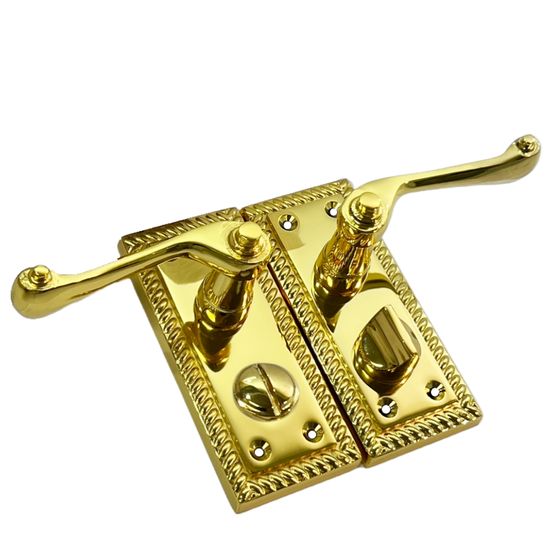 Georgian Door Handles Privacy WC Bathroom Pack Brass 108mm x 48mm Scroll Lever | eBay UK