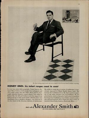1956 Alexander Smith Henry End Carpets Man in Chair Vintage Print Ad 2623