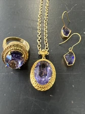 KOHLS 14k over 925 Silver Amethyst Necklace, Ring And Earrings (i4)