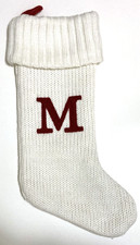 Ivory White Knit Christmas Stocking Initial Letter M 18" Wondershop Satin Lined