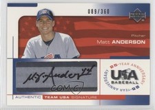 2004 USA Baseball 25-Year Anniversary Signatures Blue Ink Matt Anderson Auto ex0