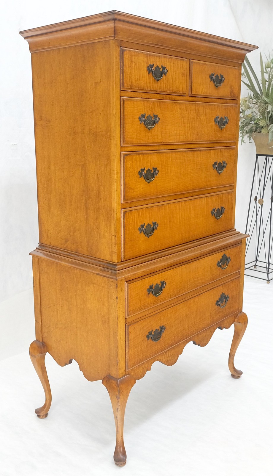 Queen Ann Tiger Maple 7 Drawers High Boy Dresser Solid Oak Dovetail Drawers NICE