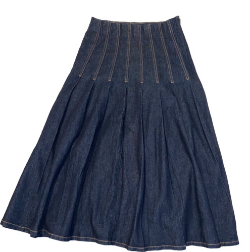 Free Assembly Women’s Sz 2 Stitch Pleated Dark Denim Maxi Skirt 99% Cotton NWT