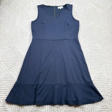 Loft Fit and Flare Dress Women 4 Navy V Sleeveless Flounce Quite Luxury Office