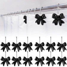 12 Pcs Black Bow Knot Shower Curtain Hooks Christmas Rustproof Metal Decorati...