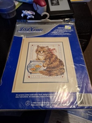 Coats & Clark gestempelt Kreuzstich Set Fishbowl Katze # 23002 NEU 1992 Vintage