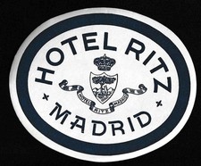 Hotel Ritz MADRID Spain - vintage luggage label