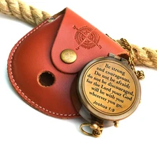 Be Strong and Courageous Brass Compass with Wooden Box Engraved Gift