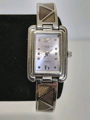 L.A. Express Ladies Watch NWOT Square Face Silver Tone Tan Brown Accents Unworn