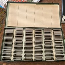 Vintage Photo Slide Metal Storage Case Box With 150 Slides 2x2 1970  s  80  s