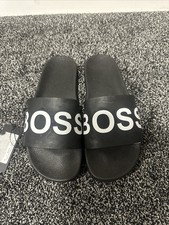 Image of Brand New Hugo Boss Men’s Sliders In Black And Whit Size Uk 6 New With Tags