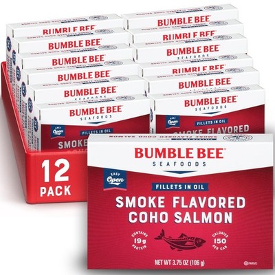 Bumble Bee Smoke Flavored Red Coho Salmon Fillets in Oil, 3.75 oz -Pack of 12