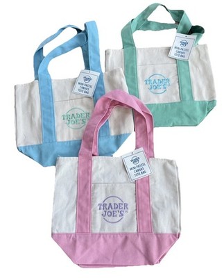 Trader Joe's Mini Pastel Canvas Tote Bag Set, Foldable, Color Block, 3-Pack