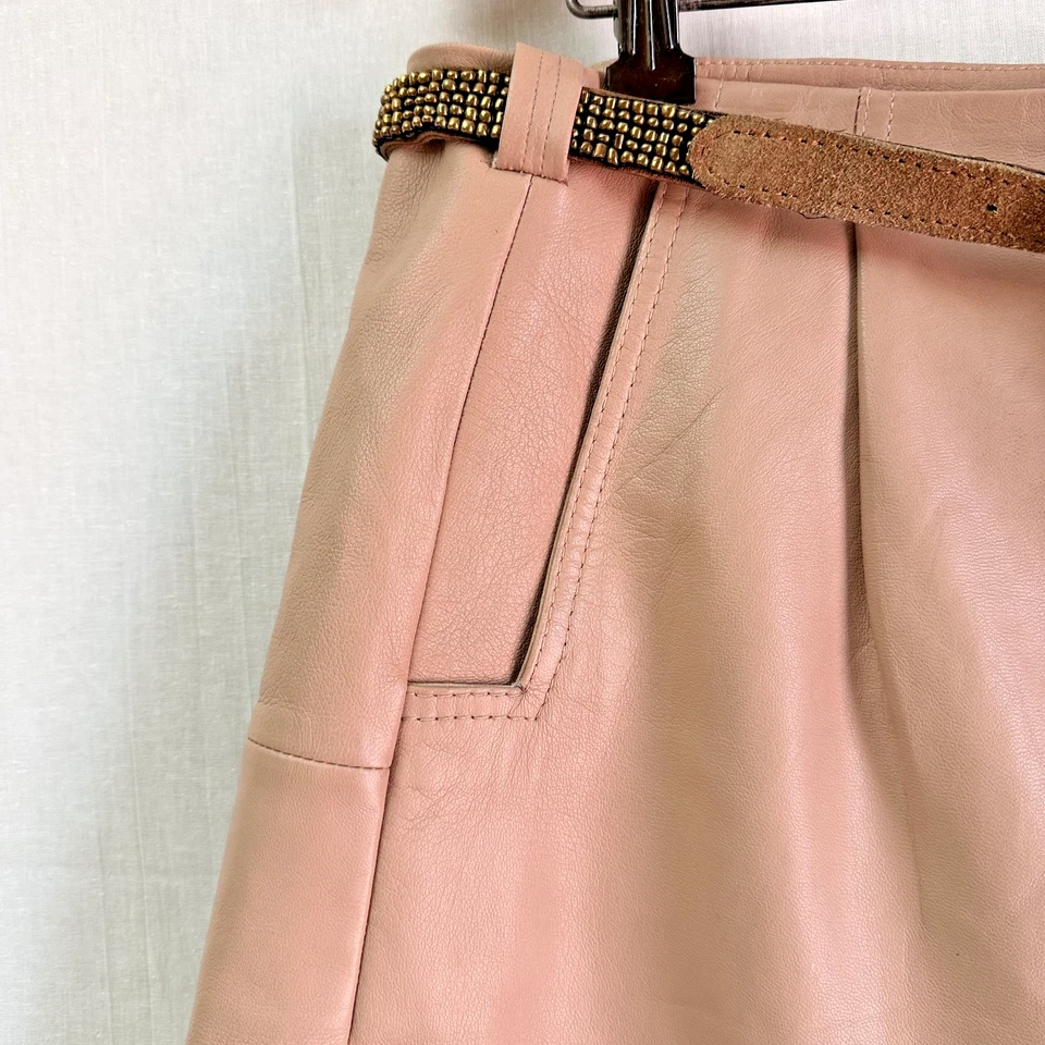 Minifalda para mujer French Connection de cuero genuino rubor acampanada forrada talla 10 Foto 3 de 4