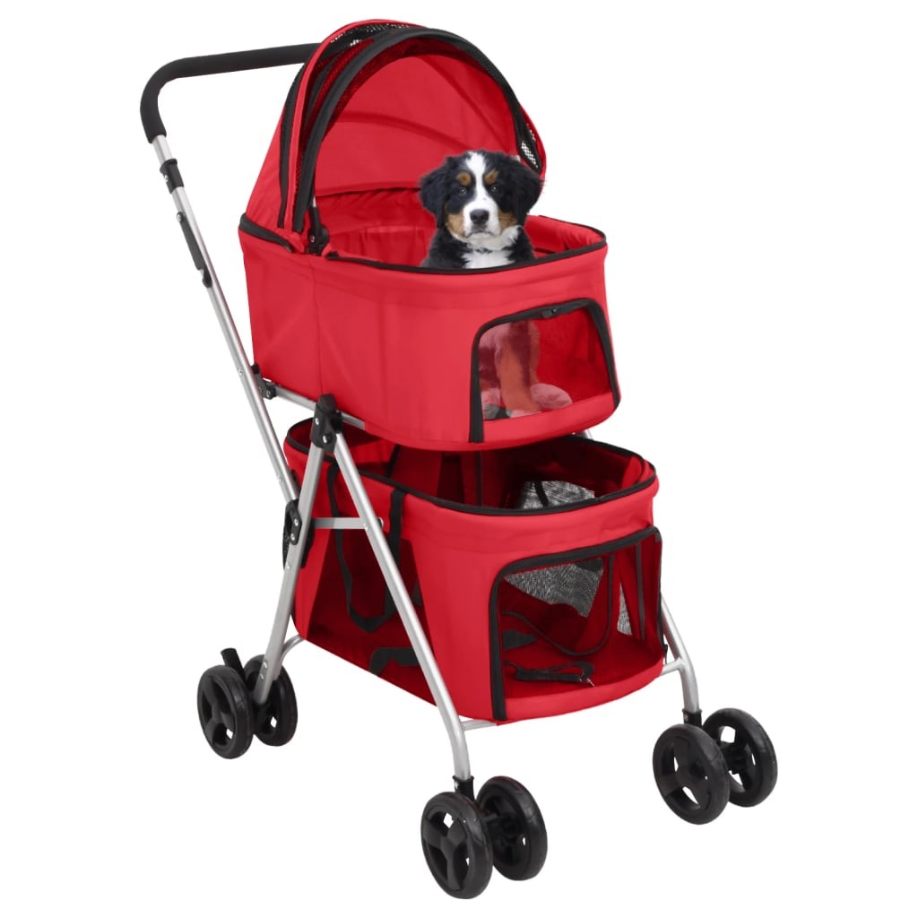 Passeggino Cani Pieghevole 2 Livelli Rosso 83x48x97cm Tessuto 2404728