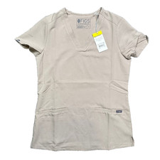 FIGS NWT Casma Three Pocket Medical Nursing Scrubs Top Beige Boulder Size XXS