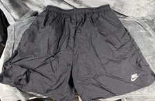 Vintage Nike 80's Mens Black Lined Pockets Slit Hem Logo Swim Shorts Size Large
