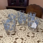 Set Of 6 Mid Century Modern FEDERAL Glass Company Blue Flowers Vintage EUC