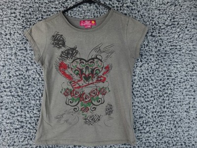 Beverly Hills Princess Girls Juniors Graphic Tee Tattoo Heart Rose Rhinestone 14