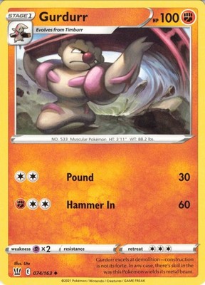 Gurdurr Uncommon SWSH05 SWSH05: Battle Styles Fighting 074/163 LP-NM