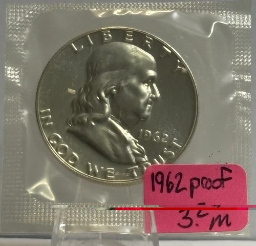 1962 Proof Franklin Half Dollar, 90% Silver, BU, Sealed In Mint Cellophane!🔥