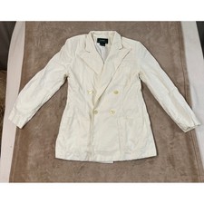 Lauren Ralph Lauren Blazer Womens 8 Cream 100 Linen Double Breasted Peak Lapel