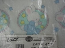 Beacon Satin Trim Bunny Blanket VTG NOS White Blue Stars 40x45 USA Baby Decor