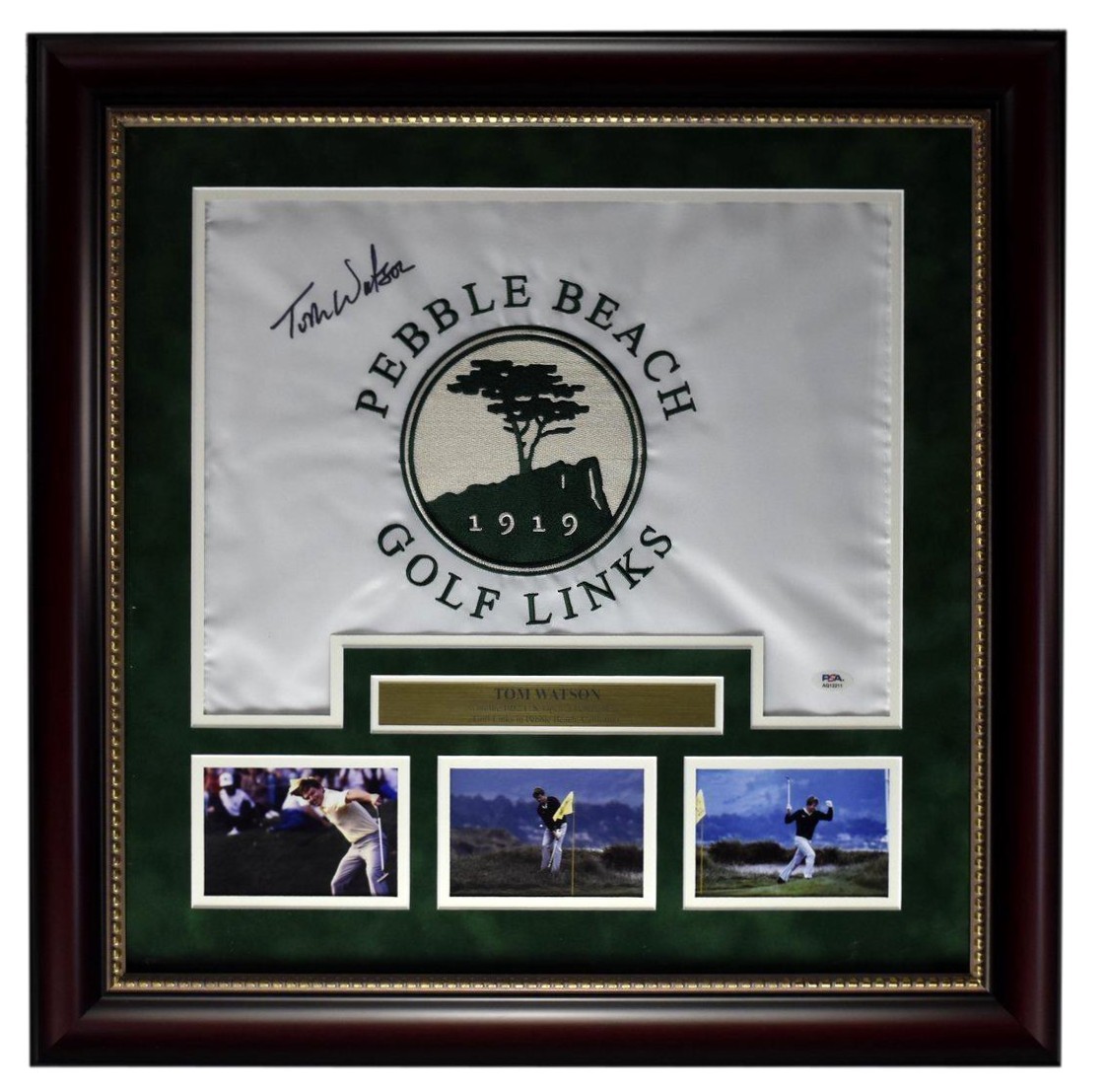 Tom Watson Autographed/Signed Pebble Beach Pin Flag Framed PSA/DNA 205708