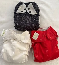 Bum Genius White Albert Einstein Red Pocket Snap Cloth Diaper AIO Lot 3
