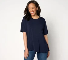 nicole by Nicole Miller Women's Top Sz L Luxe Modal Drop Shoulder Blue A653450