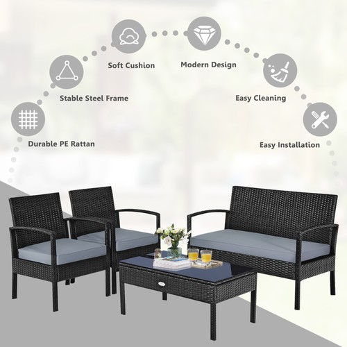 Patio Garden 4PC Rattan Wicker Furniture Set Black - Picture 7 of 10