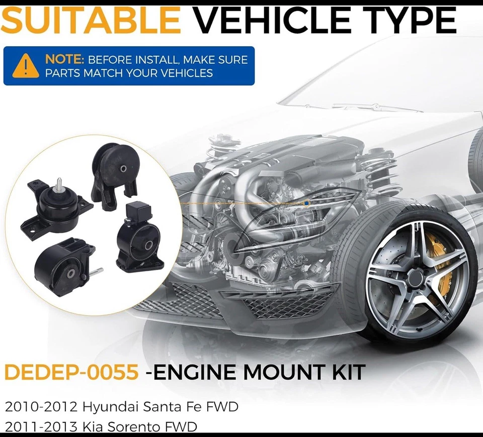 Engine Motor & Trans Mount For Hyundai Santa Fe 2010-2012 Kia Sorento 2011-2013 - Image 3 of 4