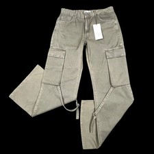 Zara Cargo TRF Trousers Women 8 Olive Green Wide Leg High Rise Strap Utility NEW