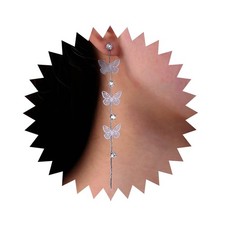 Vintage Crystal Butterfly Dangle Earrings Silver Butterfly Tassel Earrings Long