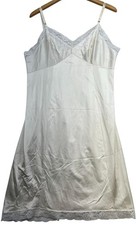 Vintage Womens Lace Trim V Neck Satin Slip Dress Sleeveless Size 40 White Solid