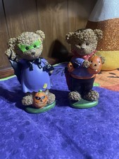 Set of 2 Resin Teddy Bear Halloween Figurines Pumpkin Costumes Trick or Treat
