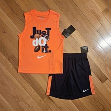 NEW Nike Little Boy Dri-fit Tank Top Short Set, Orange sz 7