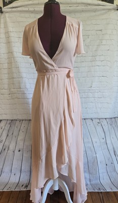 Lulu's Crescendo Blush Wrap Maxi Dress S Women's Peach Rose Wedding Guest Easter