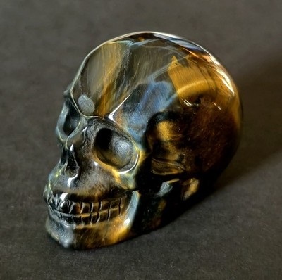 Skullis 2.0'' BLUE & GOLD TIGER'S EYE Hand Carved Crystal Skull GEMSTONE