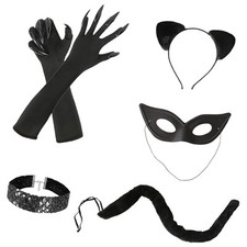Black Cat Costume Set for Women Animal Cat Cosplay Gloves Mask for Halloween