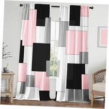 Geometry Curtains Length Room Modern 52W 52"W x 84"L Pack of 2 Pink and Black