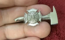 Vintage Hook Fast Silver Tone Fireman’s Axe & Badge Tie Bar Clip SUPER CLEAN